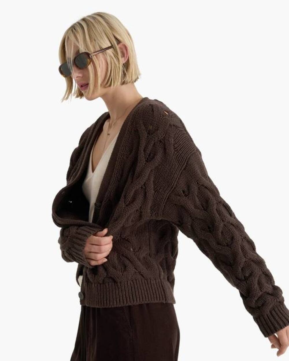 ATM Cotton Cashmere Air Cardigan Sweater in Dark Chocolate M